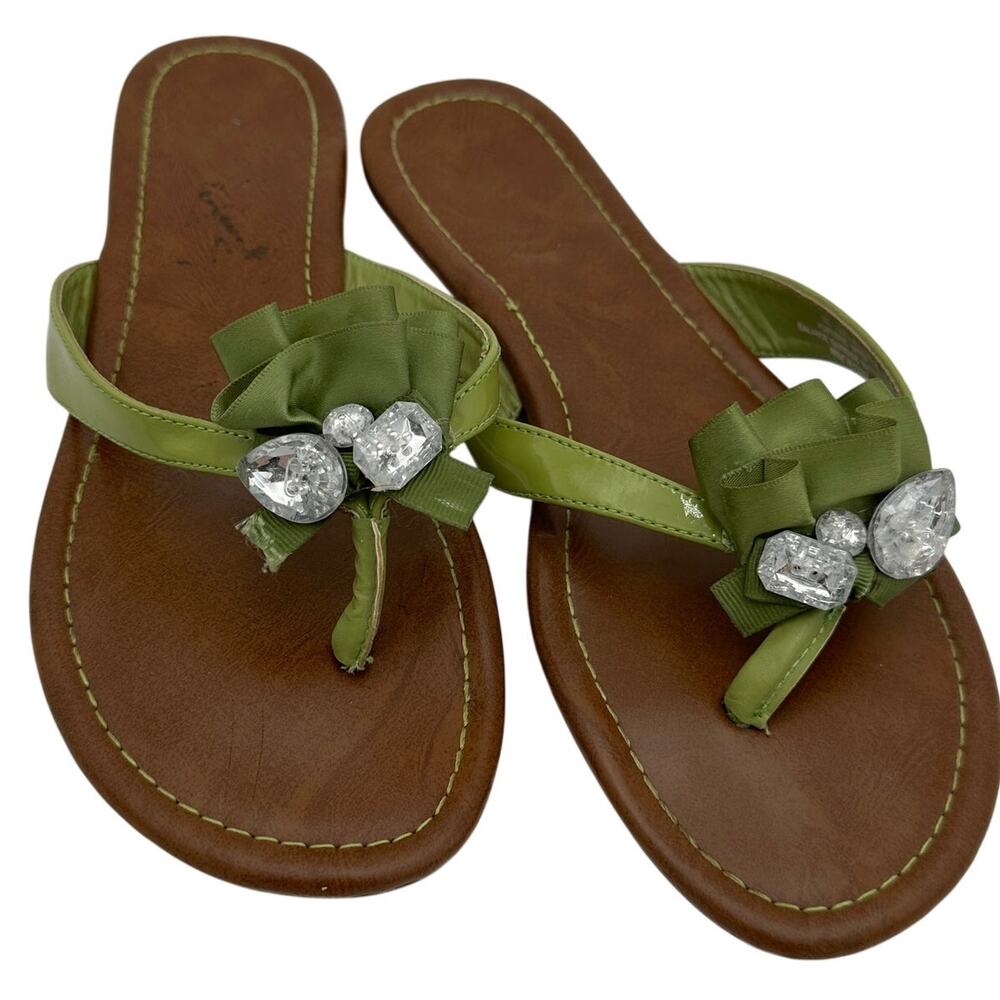 Sz 9M Lime Green Sandals with Rhinestones Madeline Abella